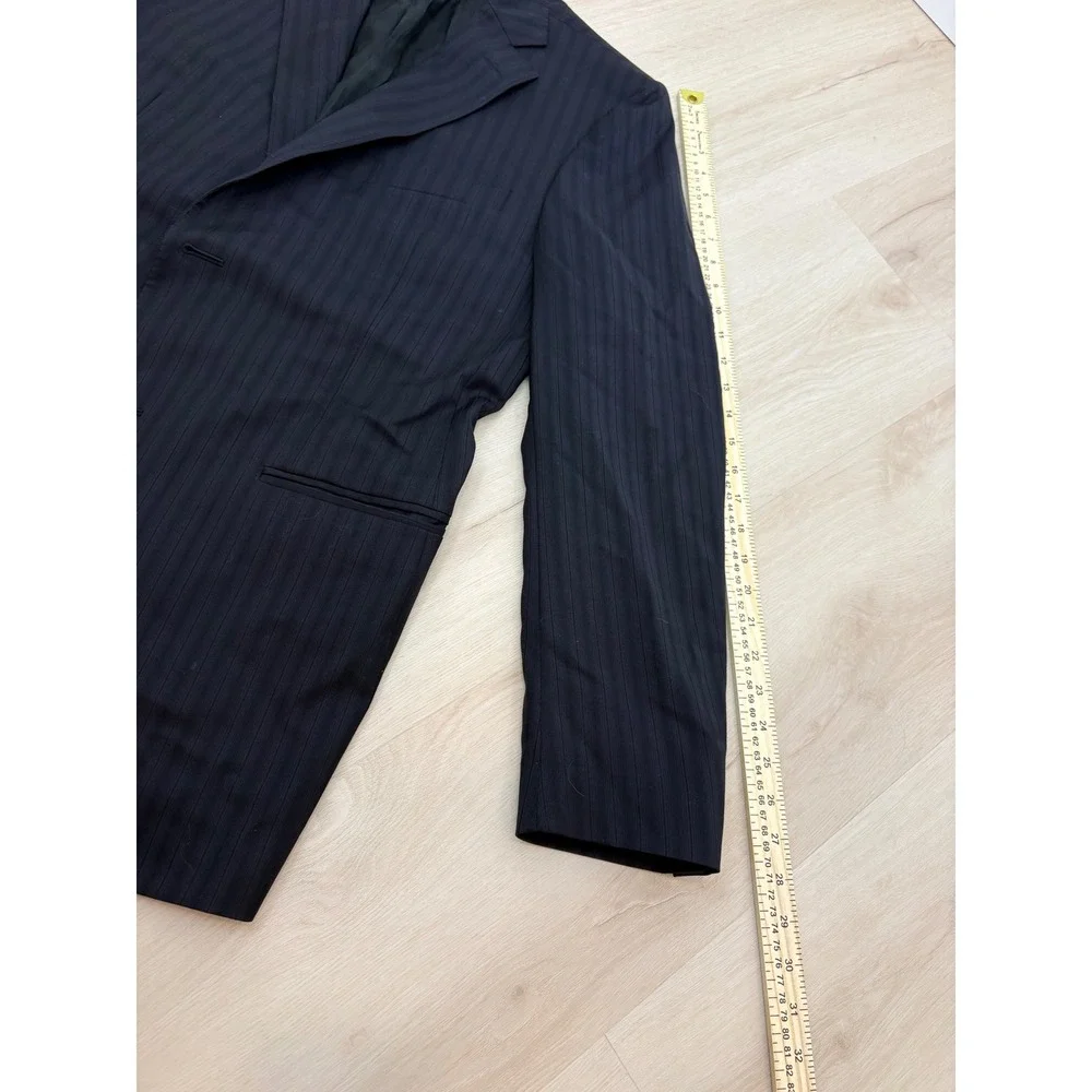 Zegna Blazer Suit Jacket Mens 52 L Navy Blue Pinstripe Wool Italy City Luxury